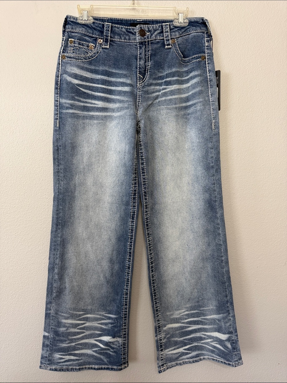 True Religion Bobby Baggy Wide Leg Distressed‎ Light Wash Jeans W26 New!